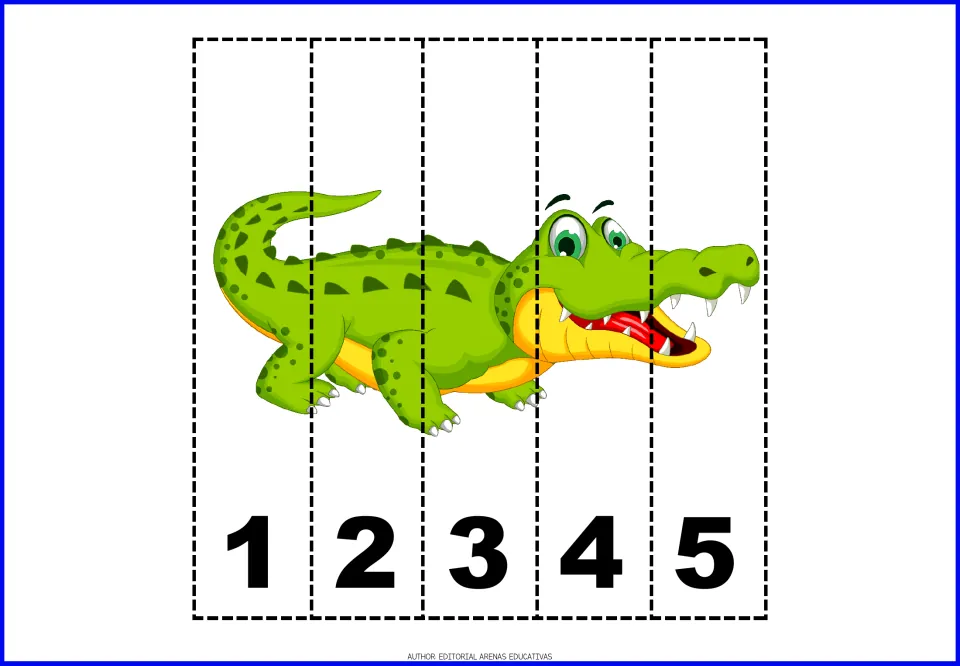 Crocodile number puzzle: students cut the picture into five strips and put them in order from 1 to 5