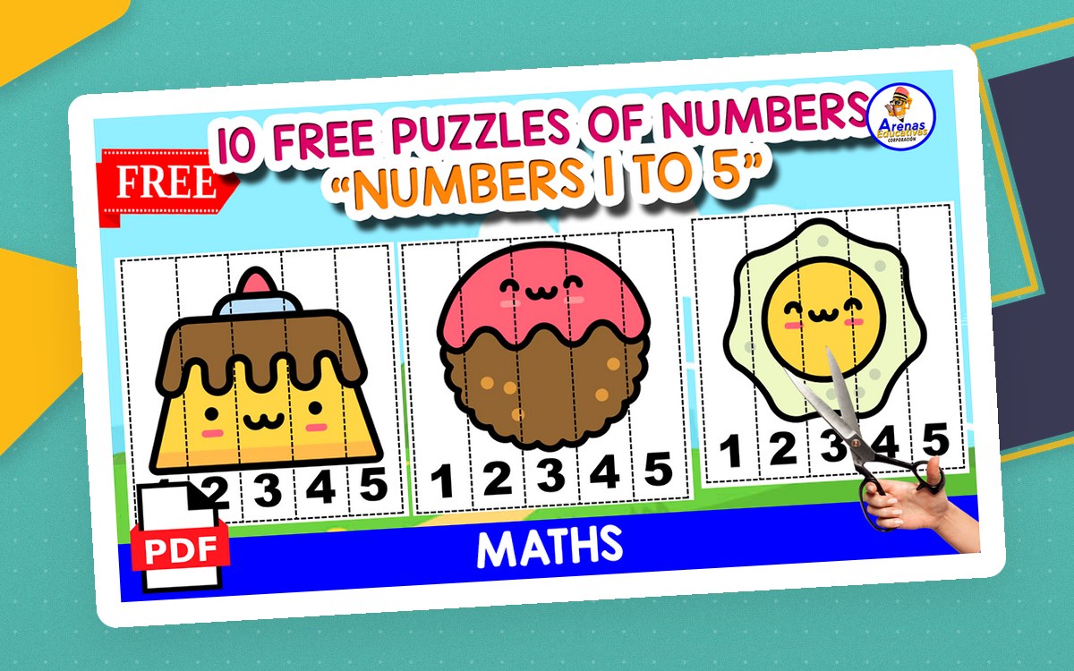 10 PUZZLES OF NUMBERS | FOOD THEMED preview: Ten food-themed puzzle pages using numerals 1–5