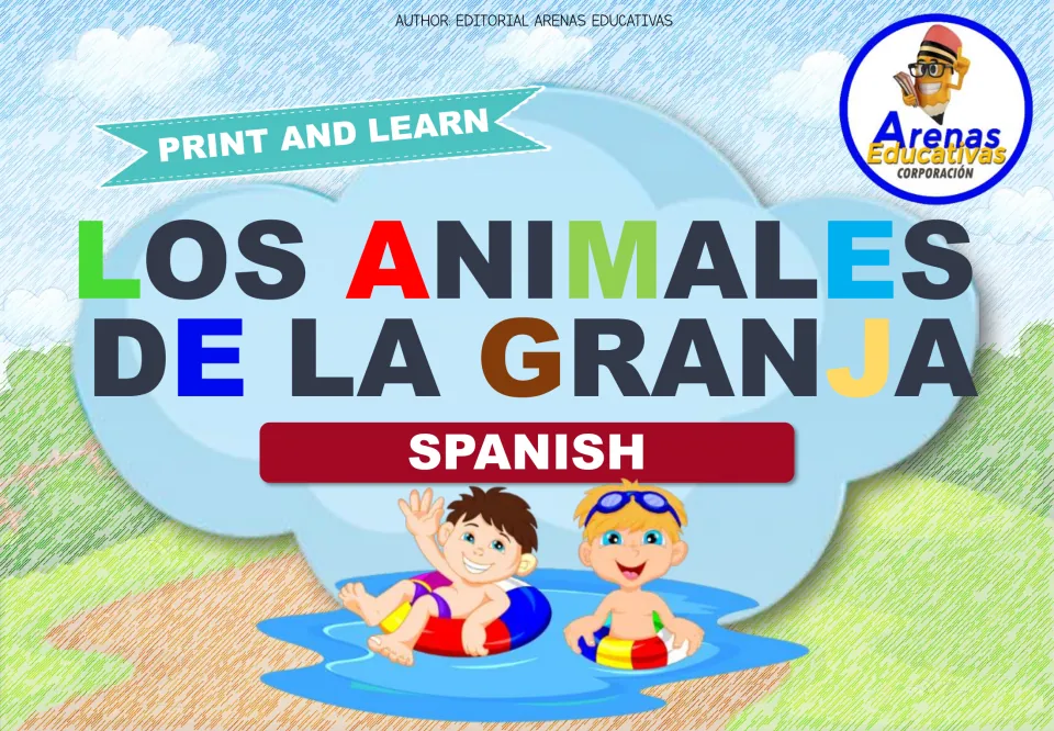 Cover of the Spanish farm animal flashcard set, titled 'Los animales de la granja' (Farm Animals)