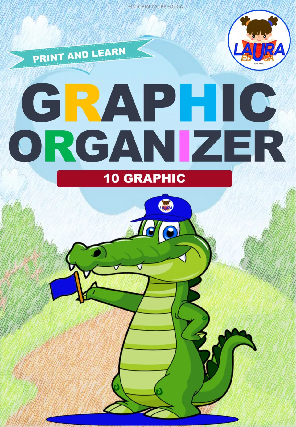 Cover of the Spanish reading comprehension organizer set, labeled 'Print and Learn' and '10 Graphic'
