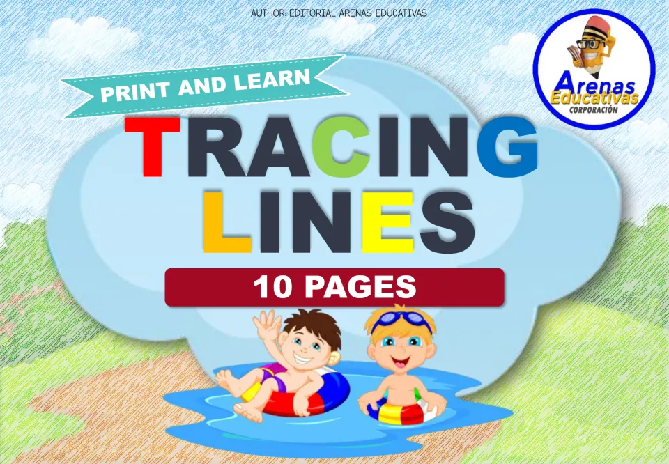Cover of the animal-themed tracing booklet, labeled 'Print and Learn', 'Tracing Lines', and '10 Pages'