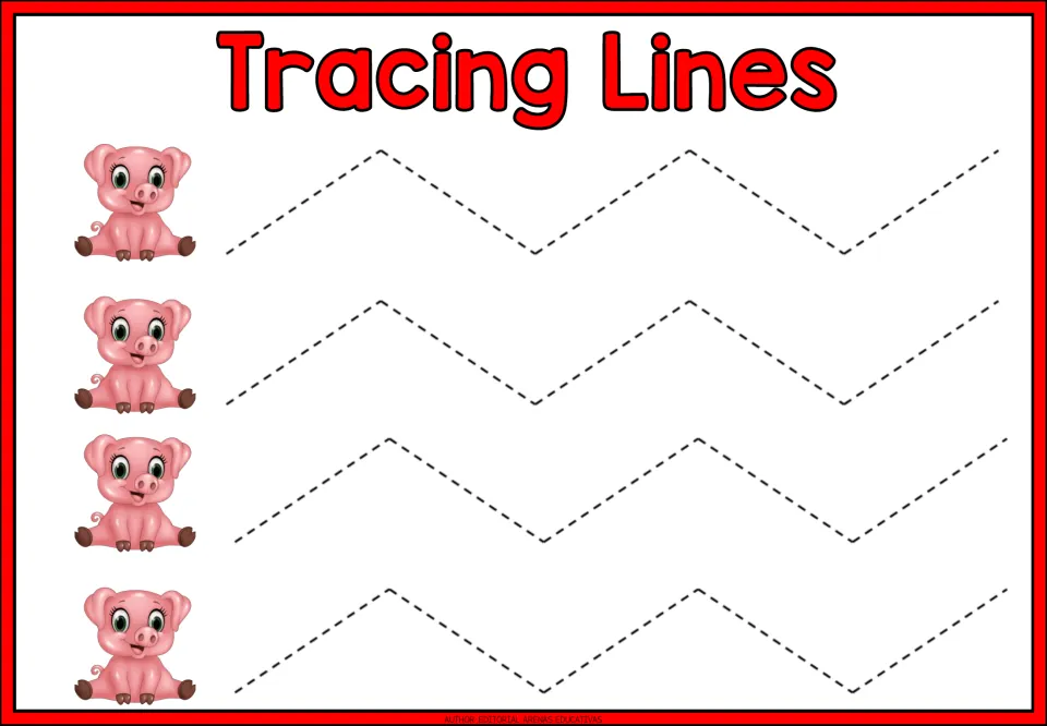 Tracing practice sheet 2 of 9: four repeated paths of wide zigzags with long diagonal strokes between turns