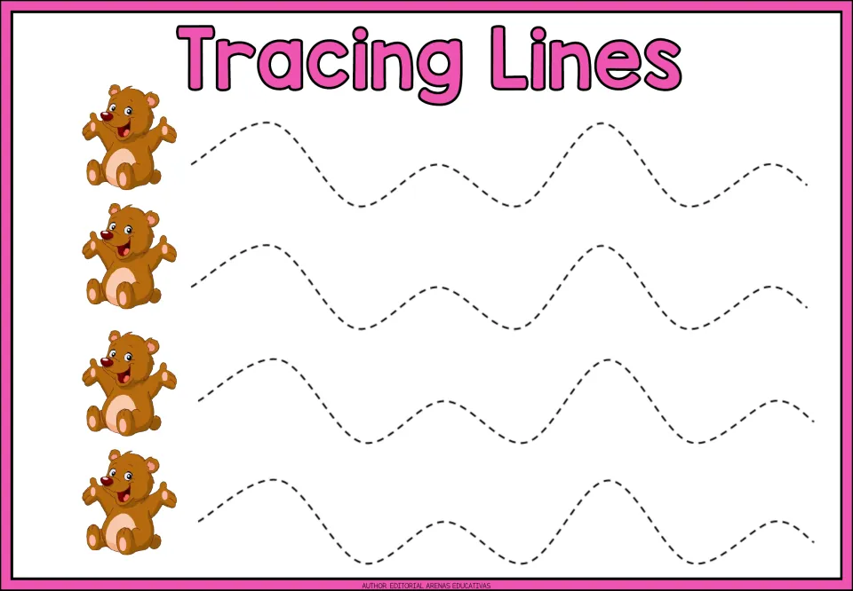 Tracing practice sheet 4 of 9: four repeated wavy paths alternating taller and shorter rounded peaks
