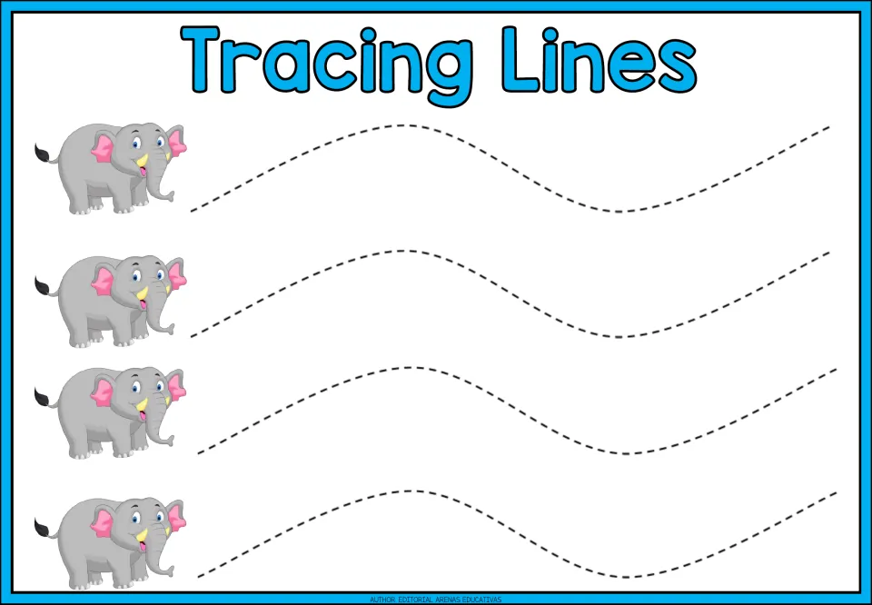 Tracing practice sheet 5 of 9: four repeated broad wave paths, each rising, dipping, and rising again
