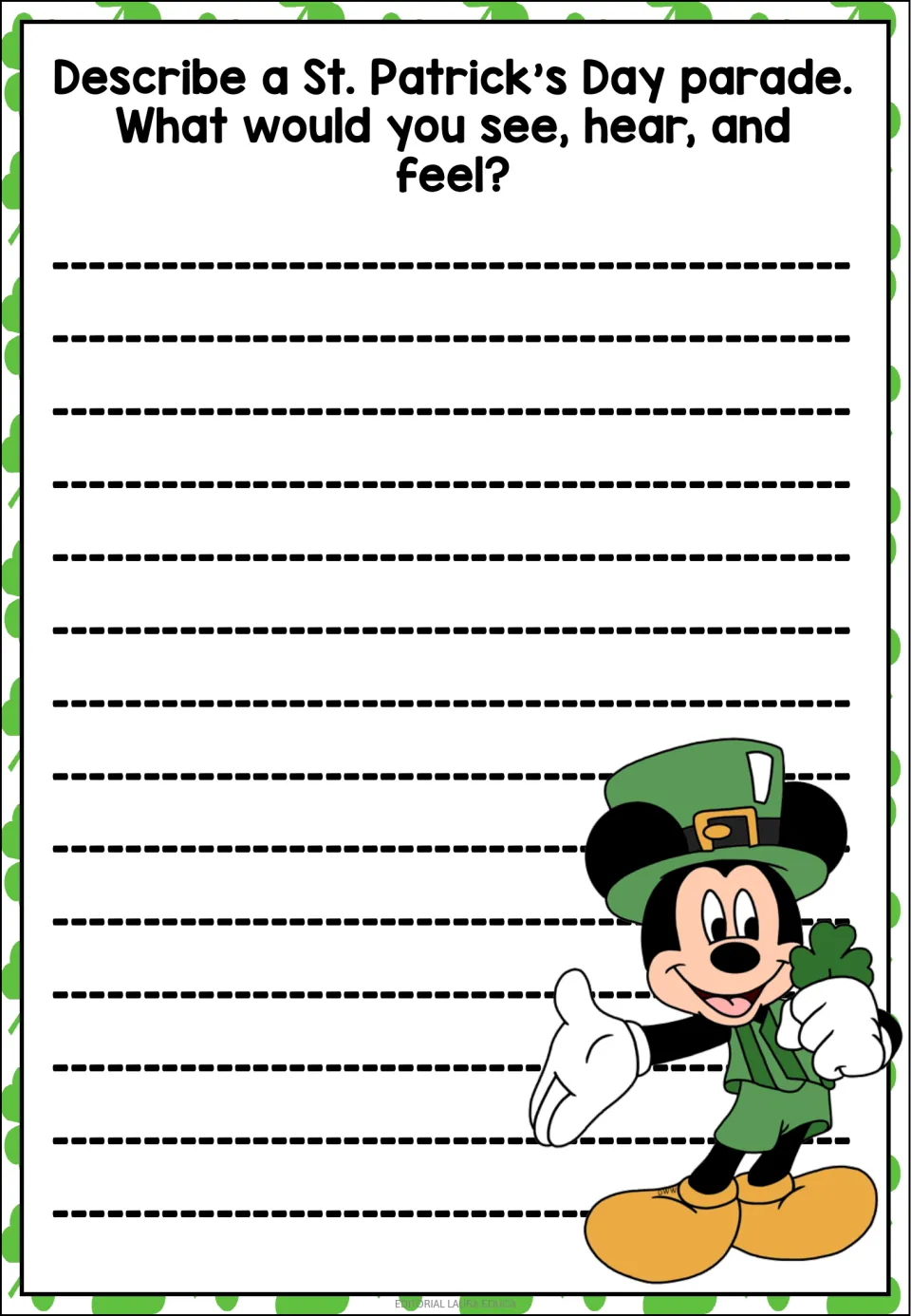 Parade prompt: students describe a St. Patrick's Day parade using the senses, telling what they would see, hear and feel