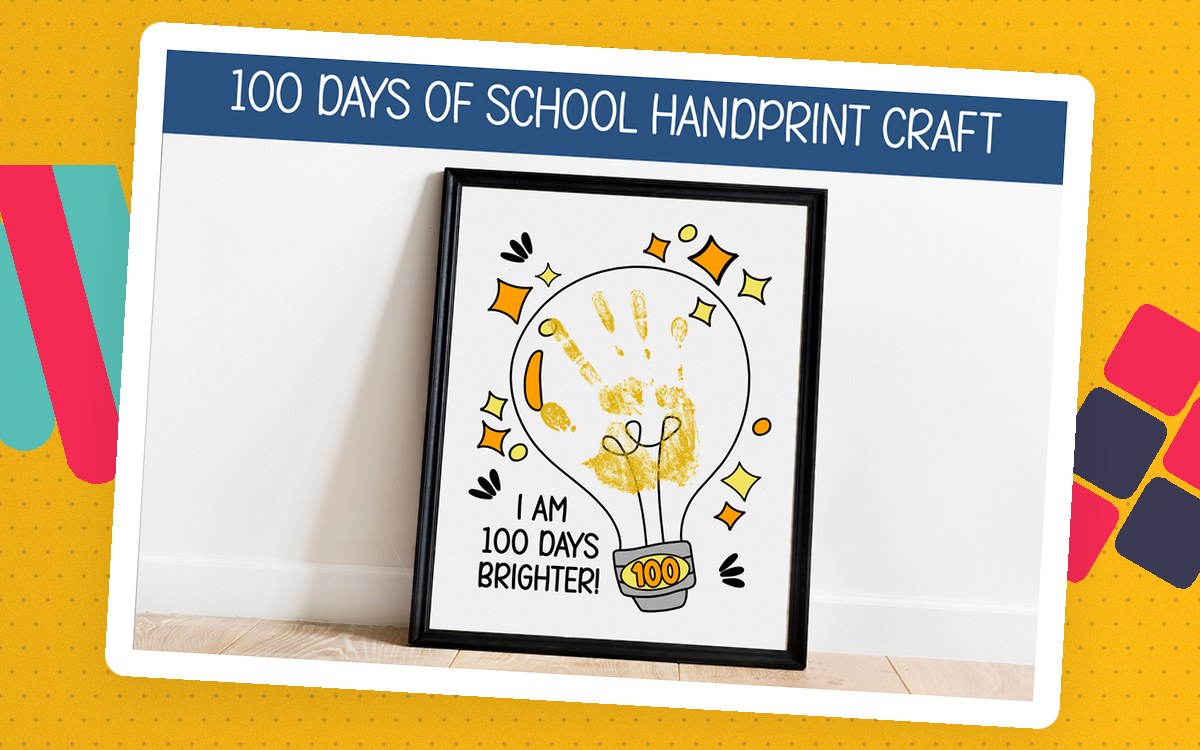 100 DAYS OF SCHOOL POSTER TEMPLATE, DIY HANDPRINT CRAFTS FOR KIDS teaching resource preview