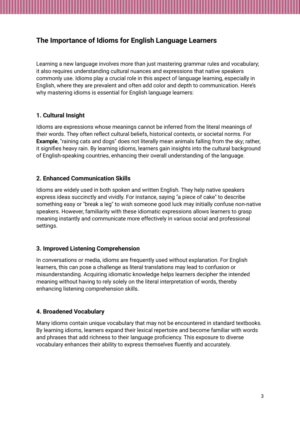 Idiom book introduction, part 1: cultural insight, communication skills, listening comprehension, and vocabulary