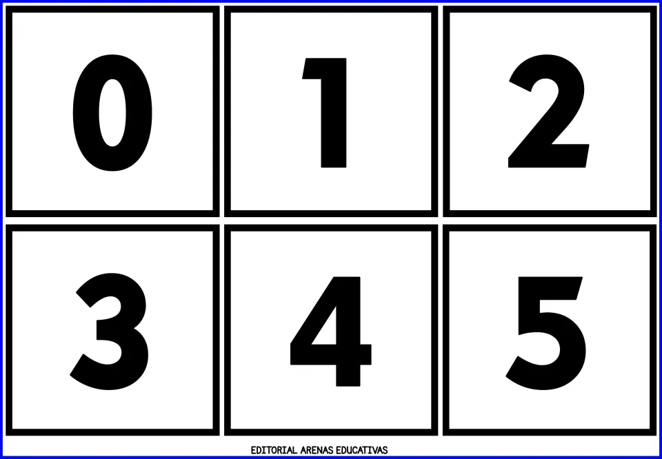 Number cards 0 to 5: six large bold black numerals to cut apart for numeral recognition and saying each number aloud