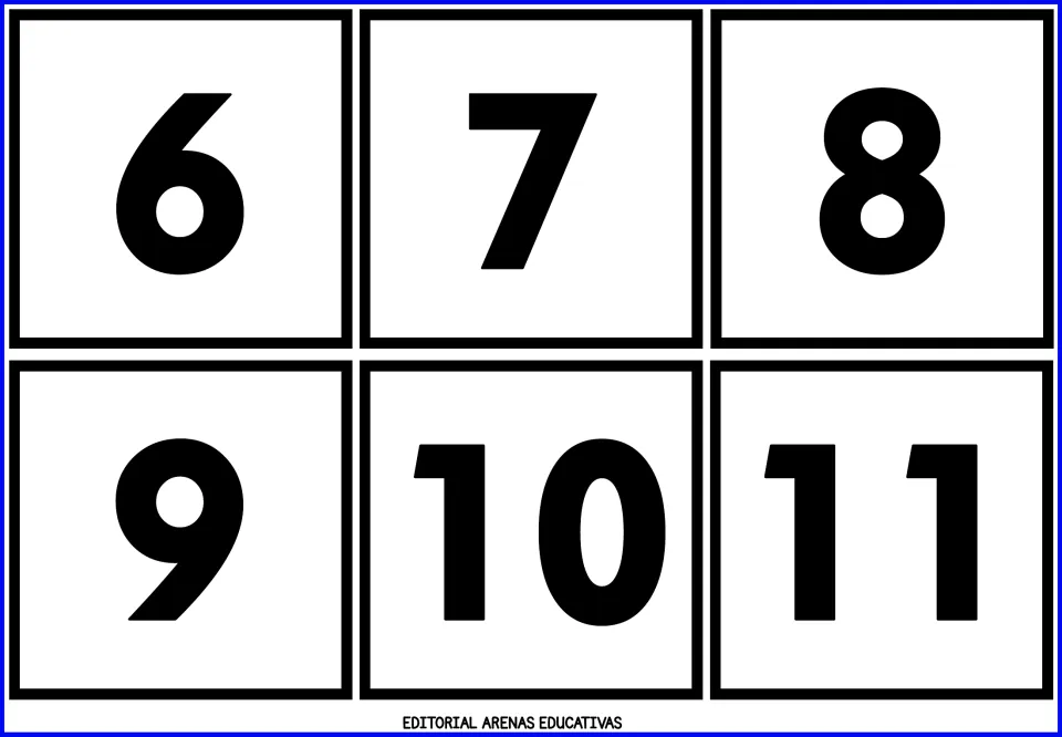 Number cards 6 to 11: six bold black numerals, including the first two-digit numbers 10 and 11, for numeral recognition