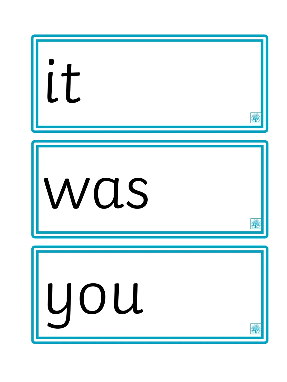 Sight word flashcards 10–12 of the 100-word set: 'it,' 'was,' and 'you,' for repeated reading practice.