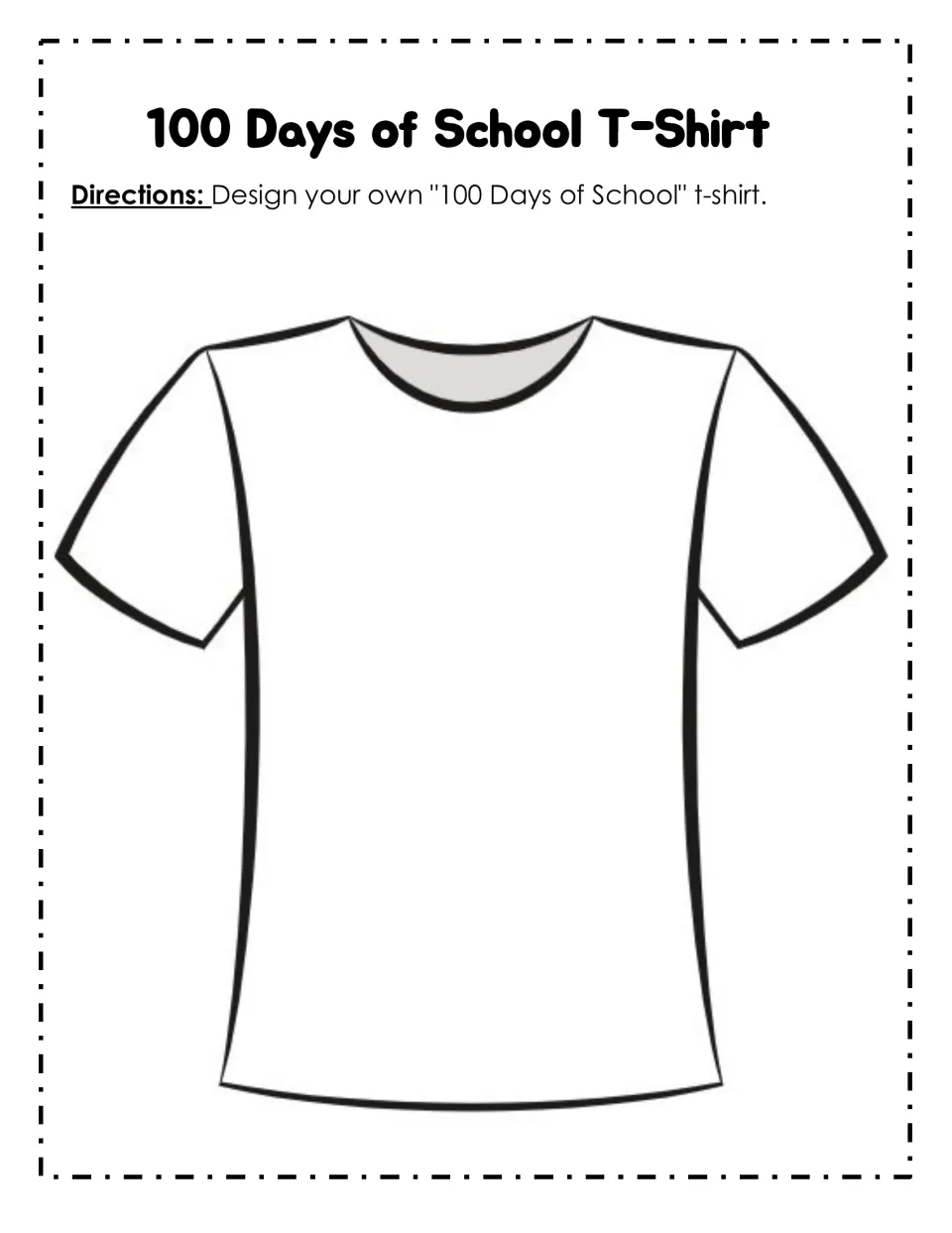 T-shirt design activity: students draw their own 100 Days of School shirt on a blank outline of a short-sleeved tee