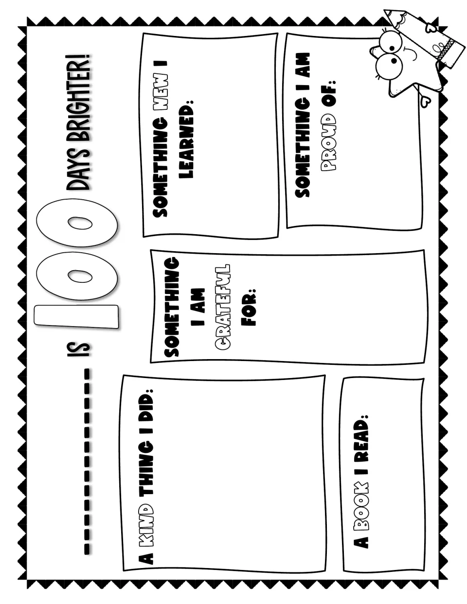 Black-and-white 100 days brighter reflection: students write a kind act, a book read, something learned and more