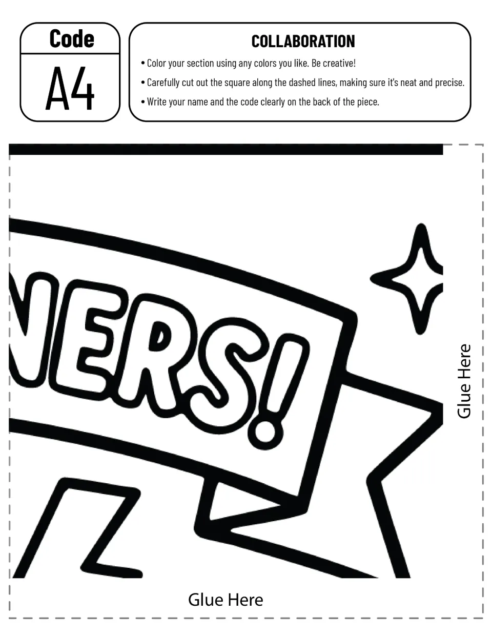 Poster cut-out piece A4: right end of the banner showing NERS! with a sparkle, for a student to color, cut out and glue