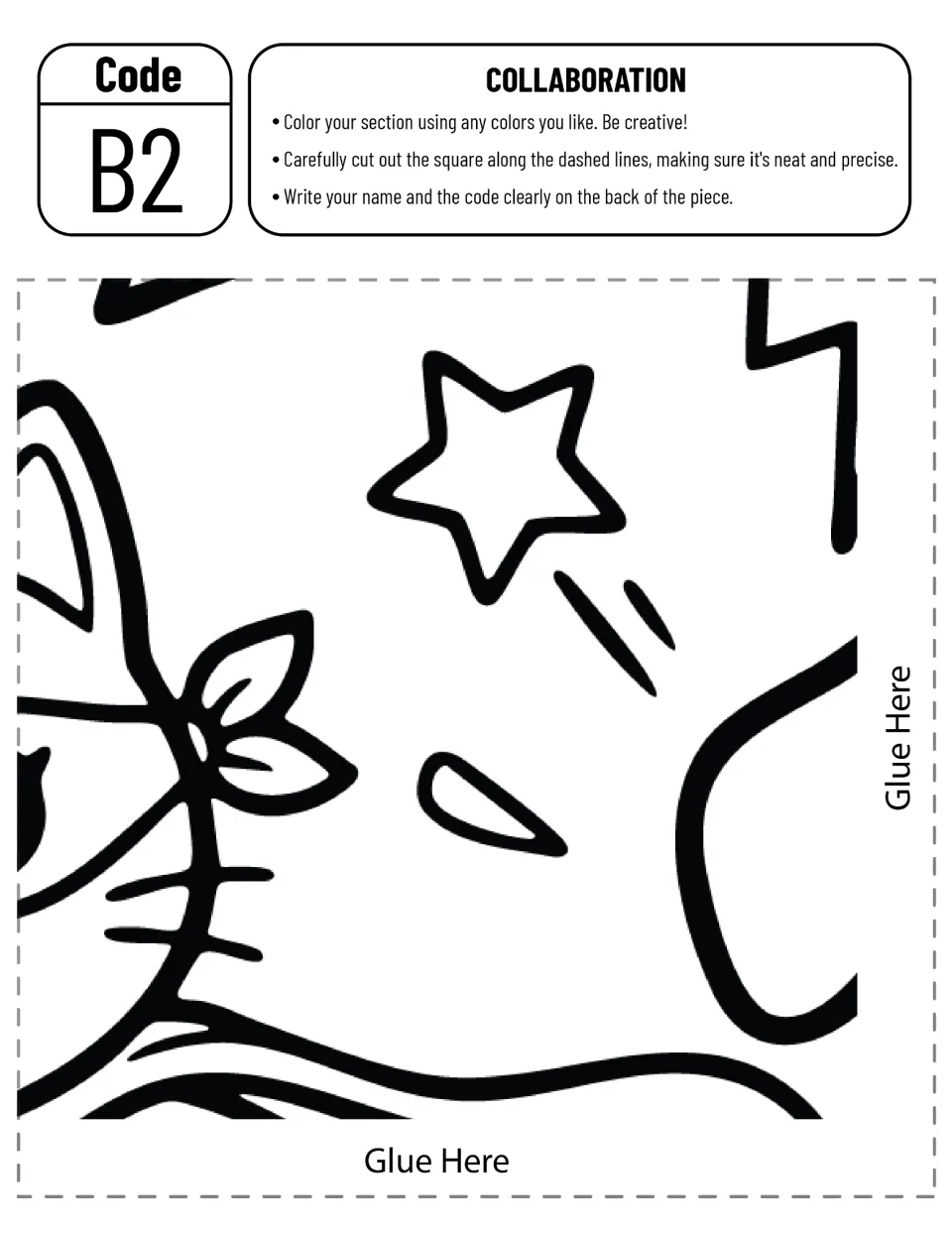 Poster cut-out piece B2: a star, the cat's neck bow and part of its body for a student to color, cut out and glue