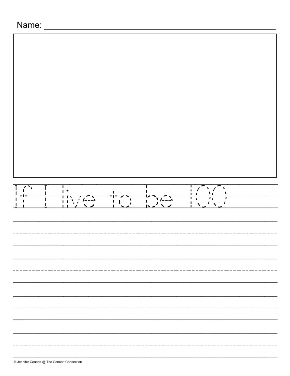 100th Day prompt: students trace the dotted sentence starter, draw a picture and write about living to 100 years old