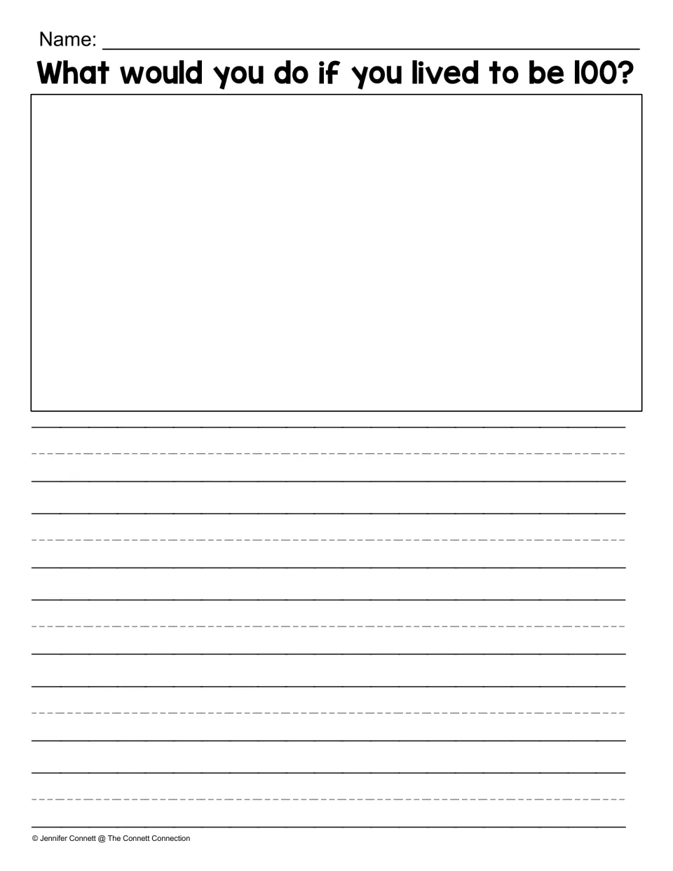 Open question 'What would you do if you lived to be 100?' with space for students to draw and write their own answer