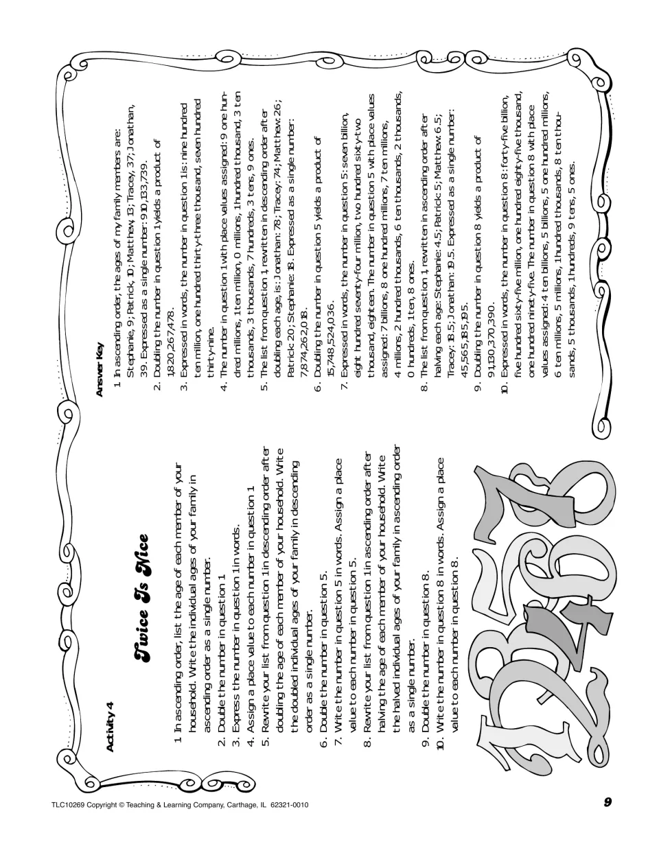 Twice Is Nice, Activity 4: students write family ages as one number, double it and assign place values, with answer key