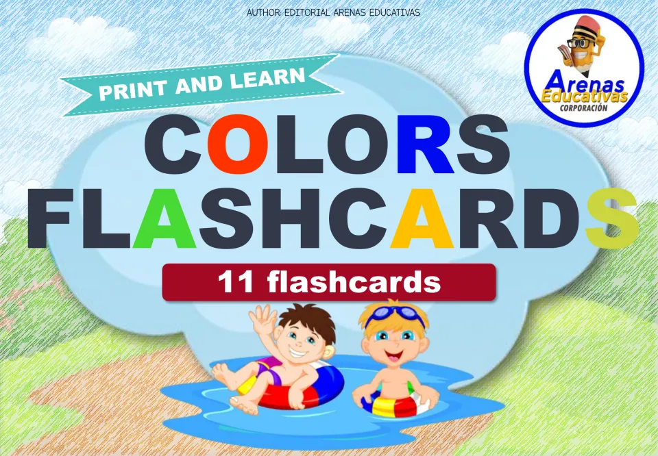 Cover of the color flashcard set, labeled 'Colors Flashcards,' '11 flashcards,' and 'Print and Learn.'