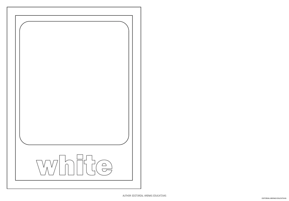 Color flashcard 11 of the 11-card set: white, showing a white color sample and the written name 'white.'