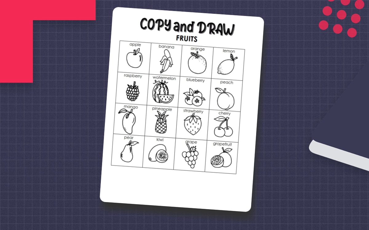 Copy and Draw Fruit – 12 Spelling Worksheets preview