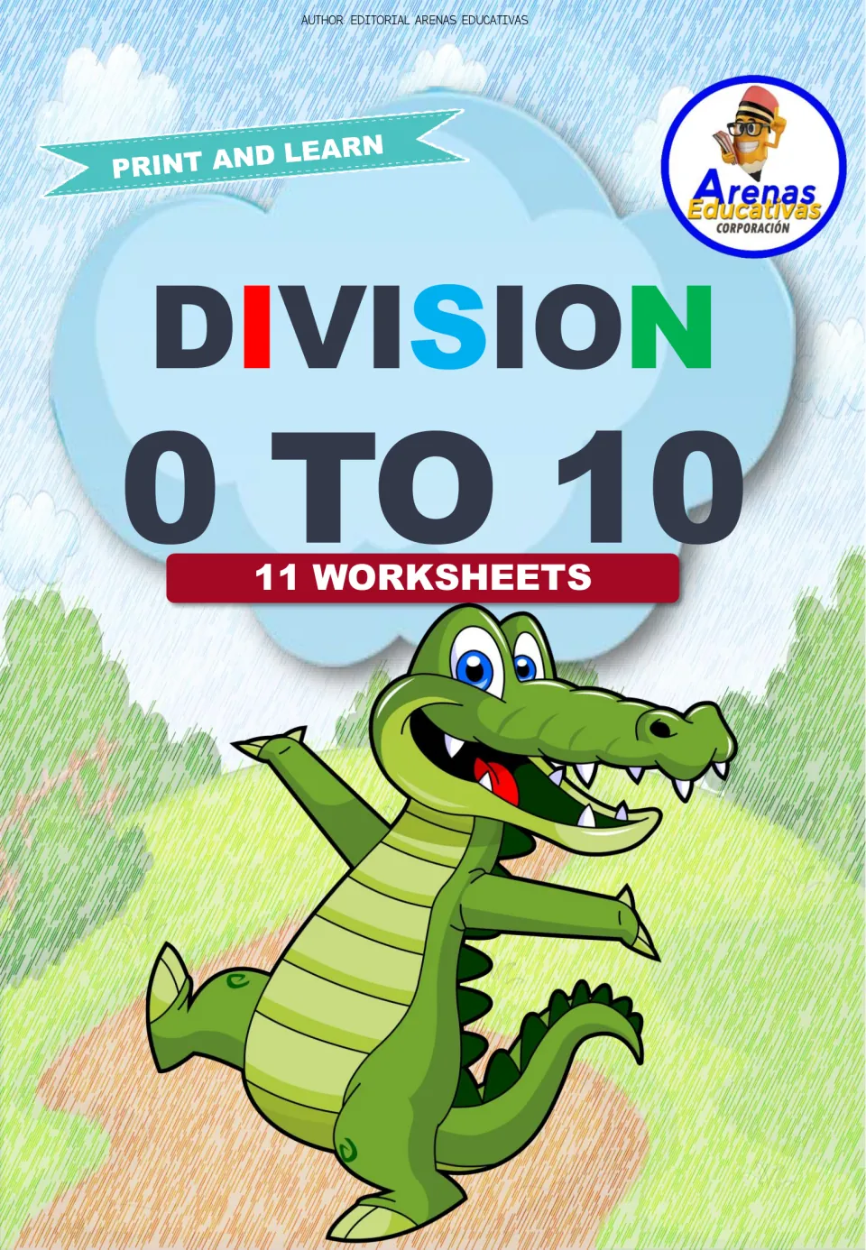 Cover of the division tracing resource labeled 'Division 0 to 10,' '11 Worksheets,' and 'Print and Learn'