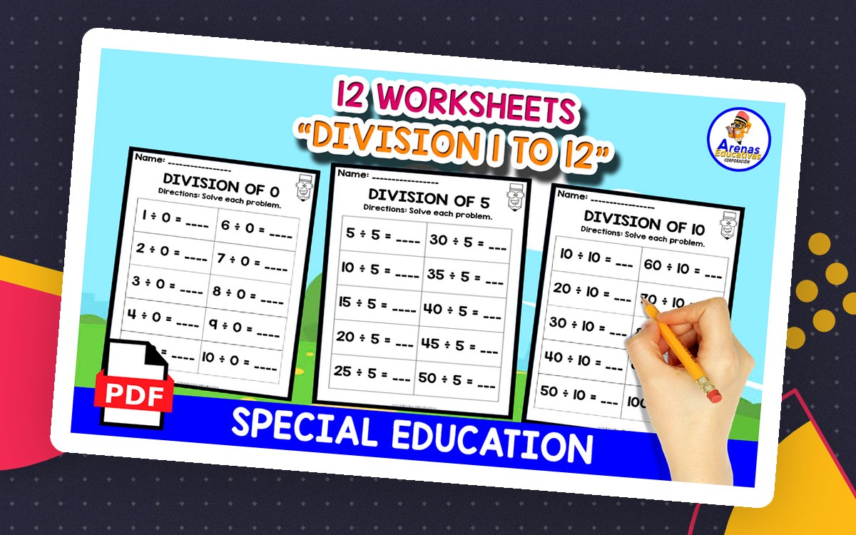 12 DIVISION WORKSHEETS | Tables 1 to 12 cover.