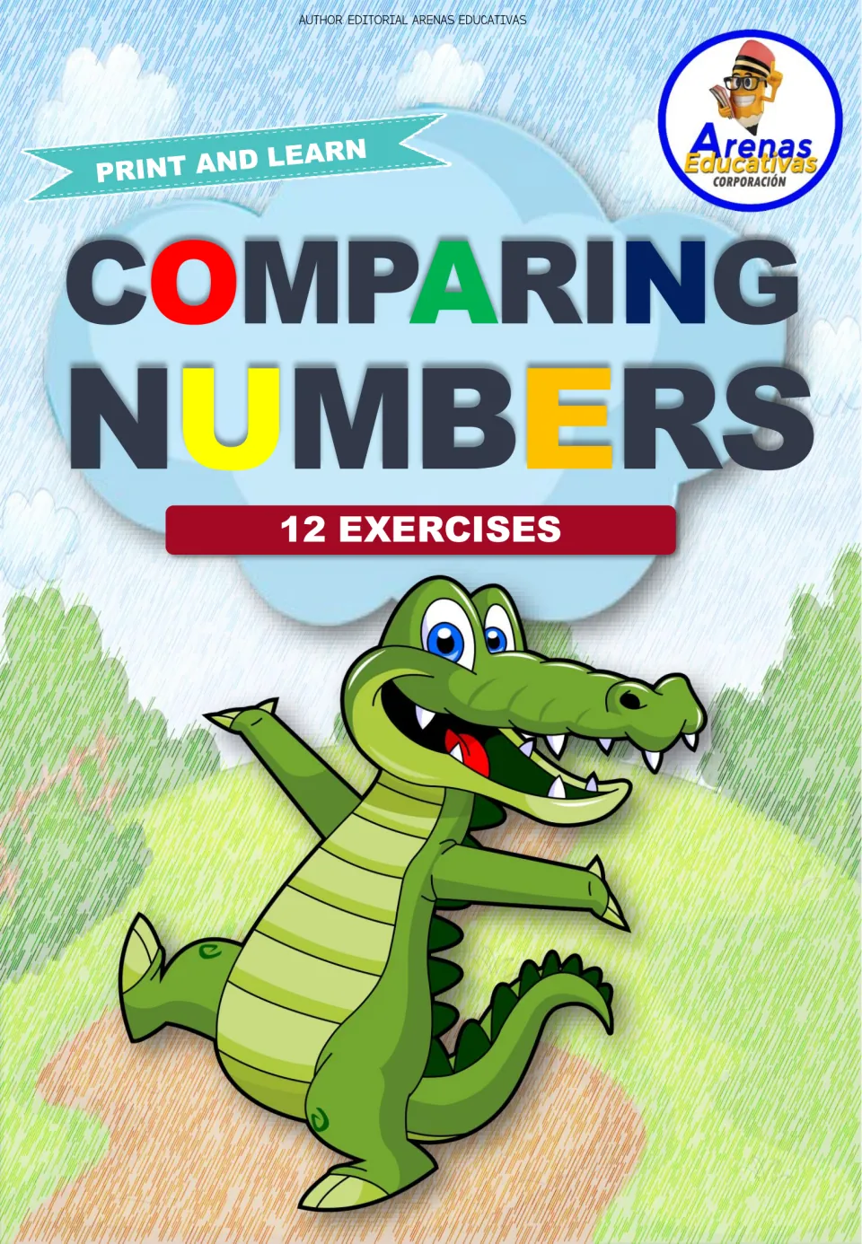 Cover of the number-comparison resource with the headings 'Print and Learn' and '12 Exercises'.