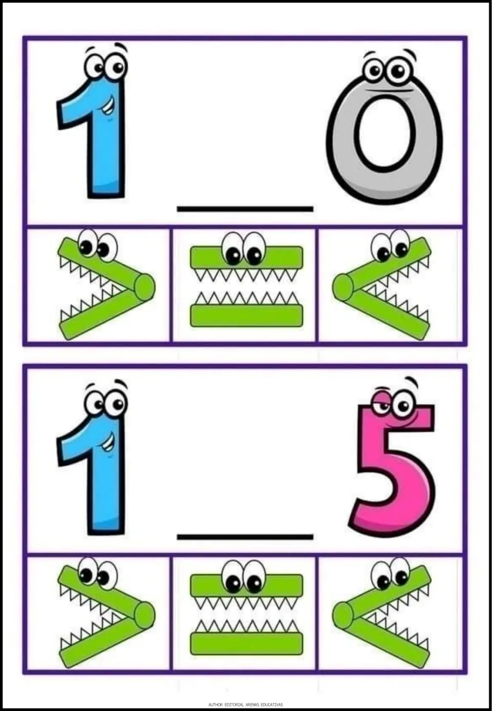Comparison exercises 1–2: compare 1 with 0 and 1 with 5, choosing greater than, equal to, or less than.