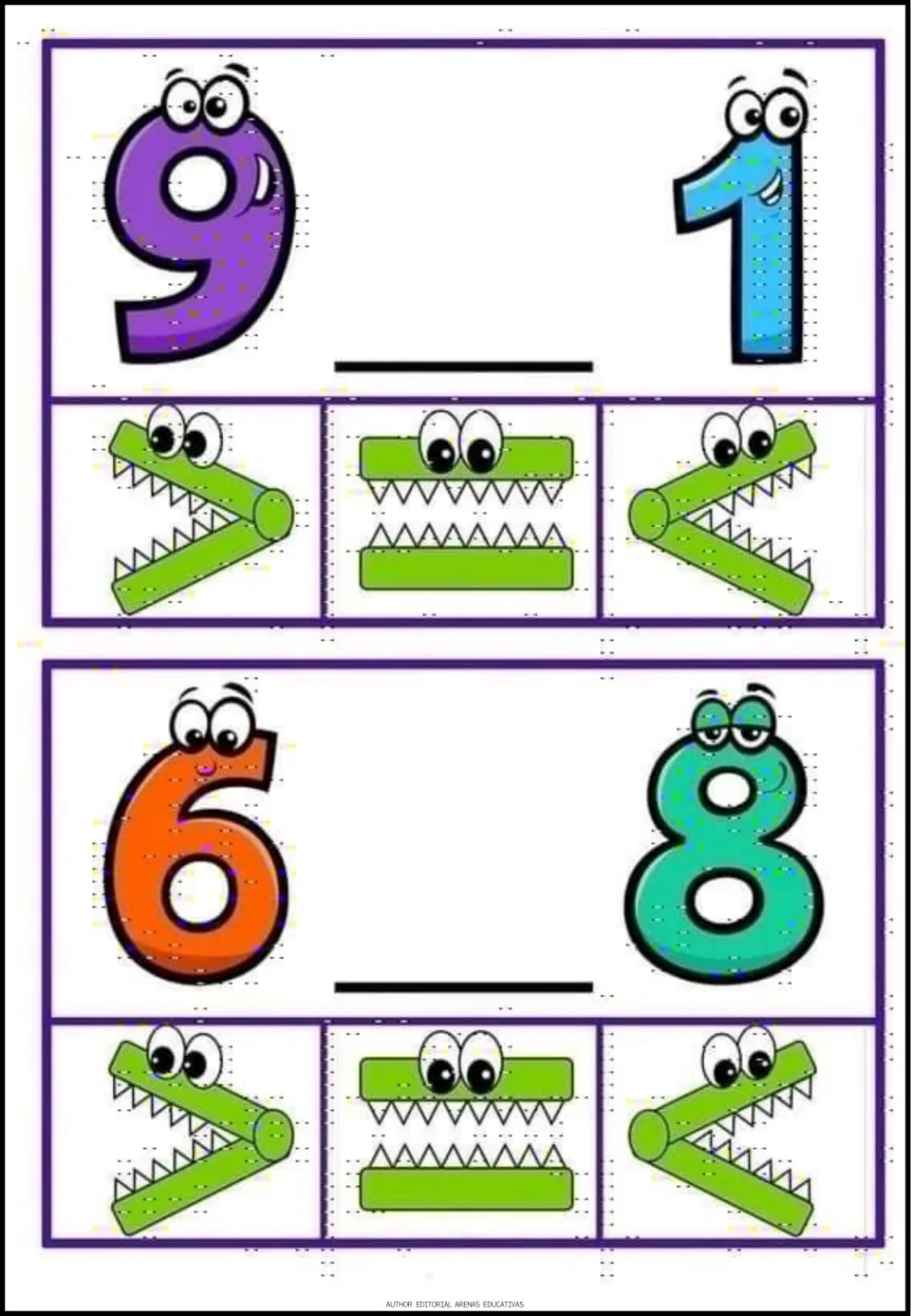 Comparison exercises 5–6: compare 9 with 1 and 6 with 8, choosing greater than, equal to, or less than.