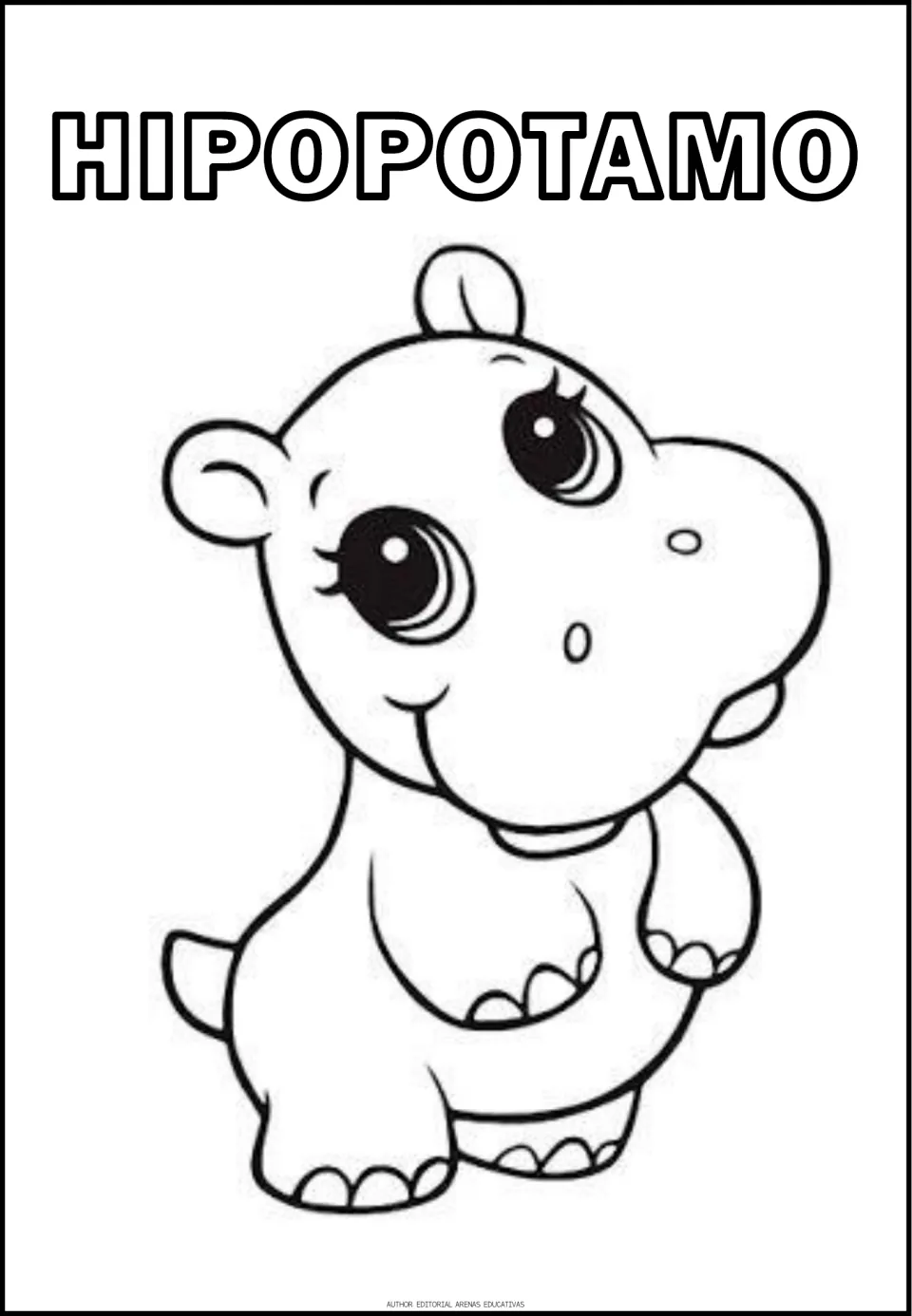 Spanish animal coloring sheet featuring a hippo labeled HIPOPOTAMO (hippopotamus), with letters to color