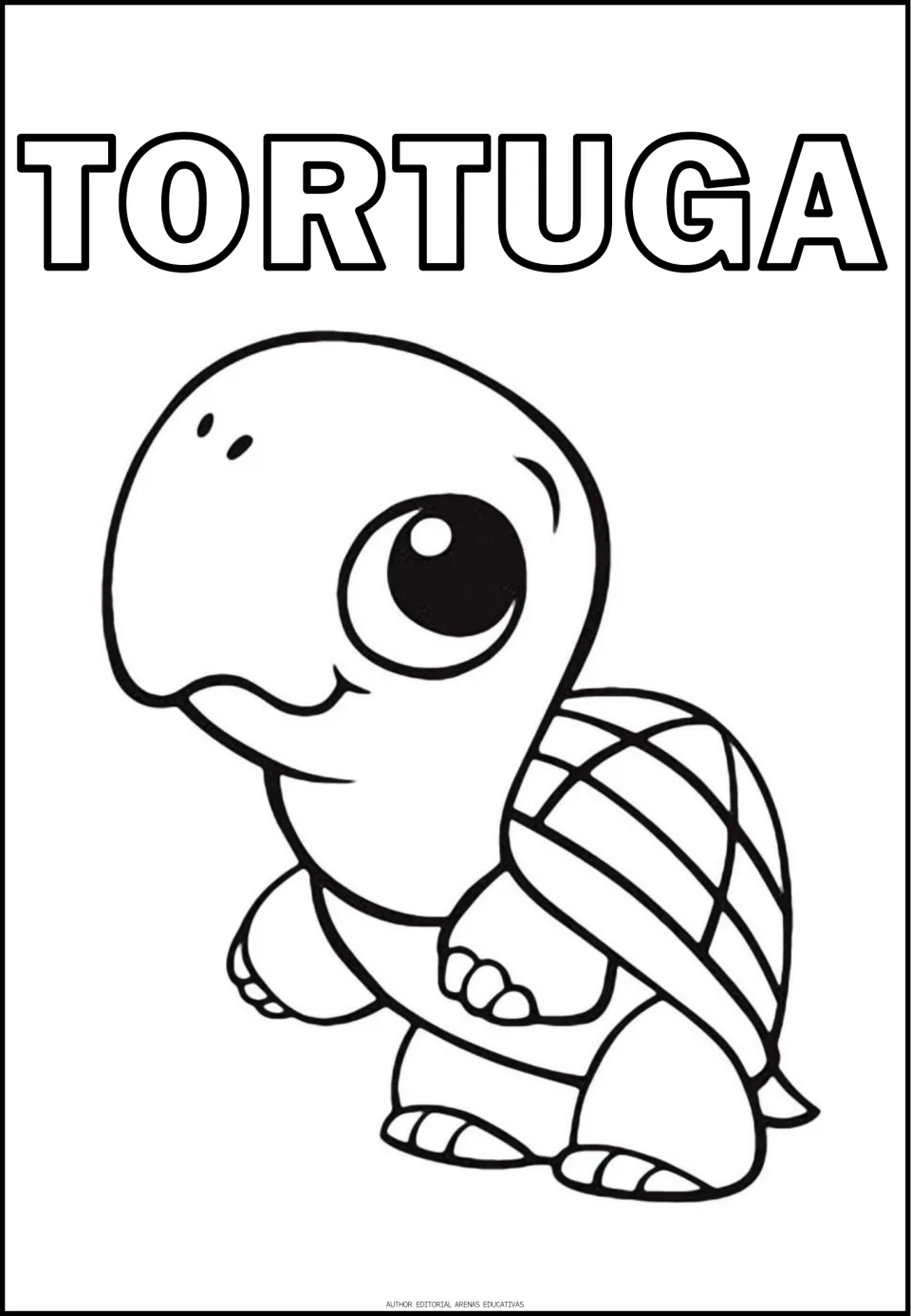 Spanish animal coloring sheet featuring a turtle labeled TORTUGA (turtle), with outlined letters to color
