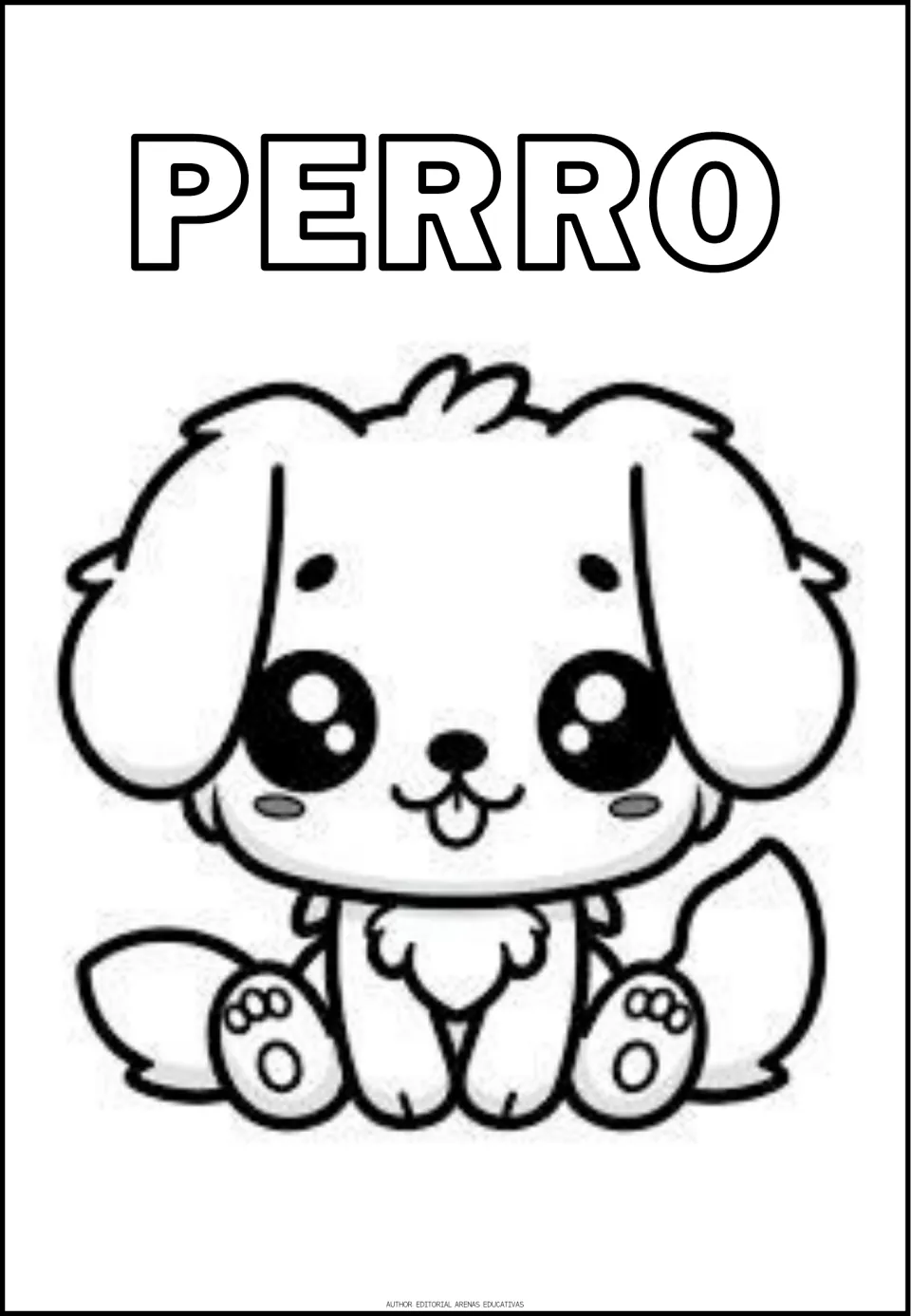 Spanish animal coloring sheet featuring a dog labeled PERRO (dog), with outlined letters to color