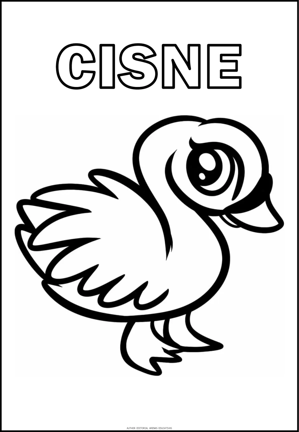 Spanish animal coloring sheet featuring a swan labeled CISNE (swan), with outlined letters to color