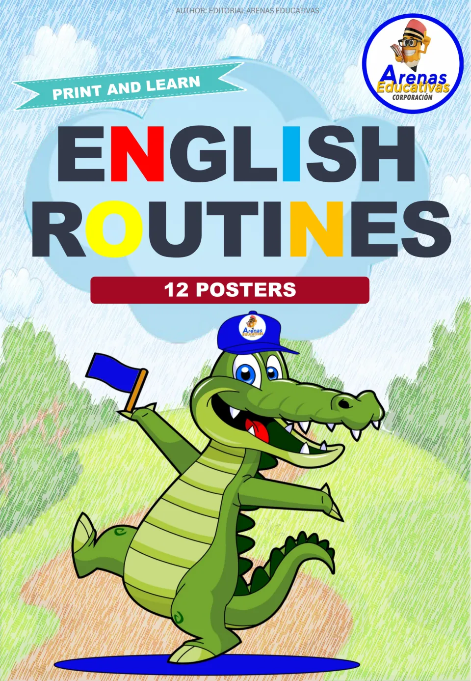 Cover of the English routine poster set, labeled 'English Routines', '12 Posters' and 'Print and Learn'