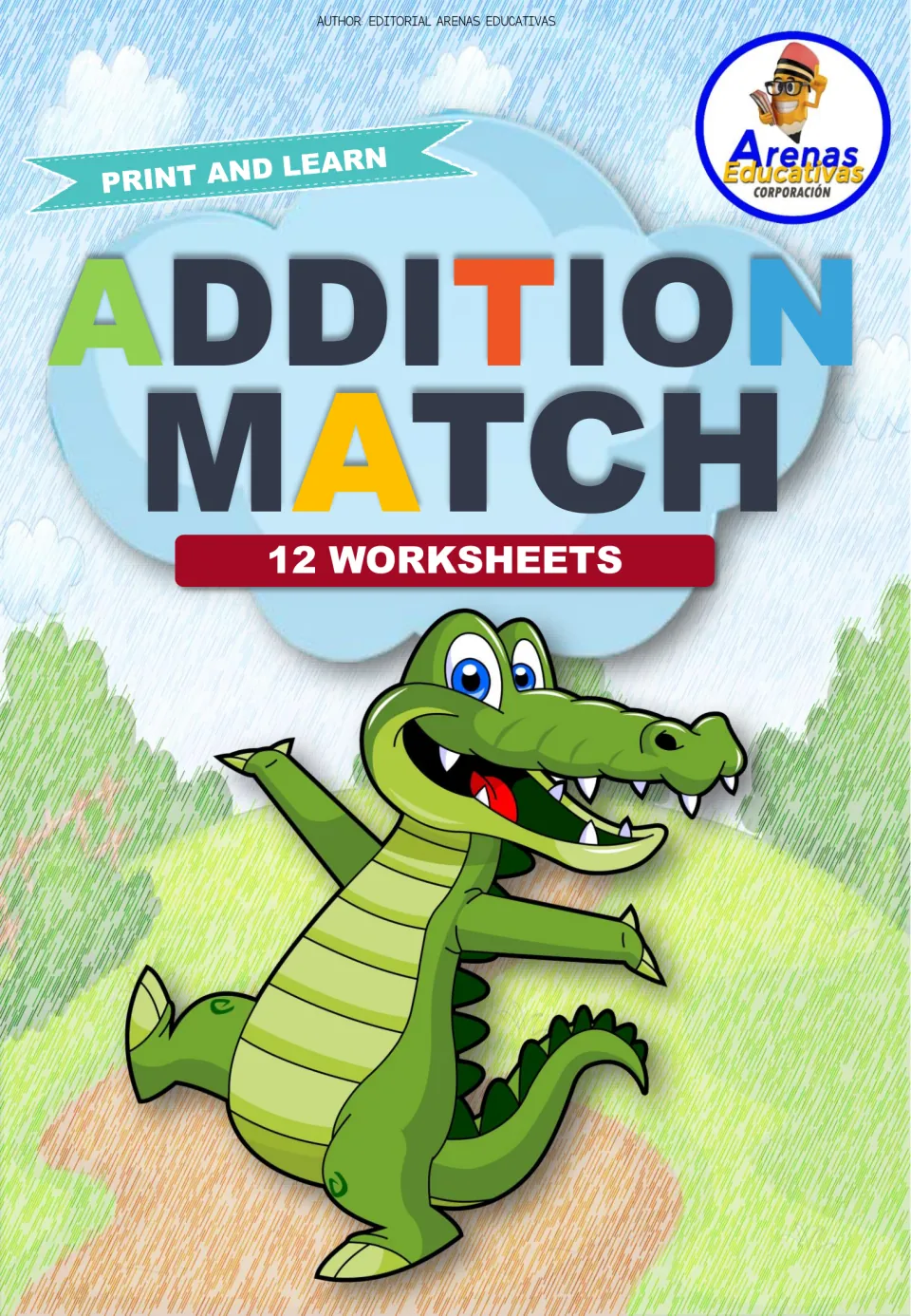 Cover of the addition matching resource, labeled 'Addition Match,' '12 Worksheets,' and 'Print and Learn.'