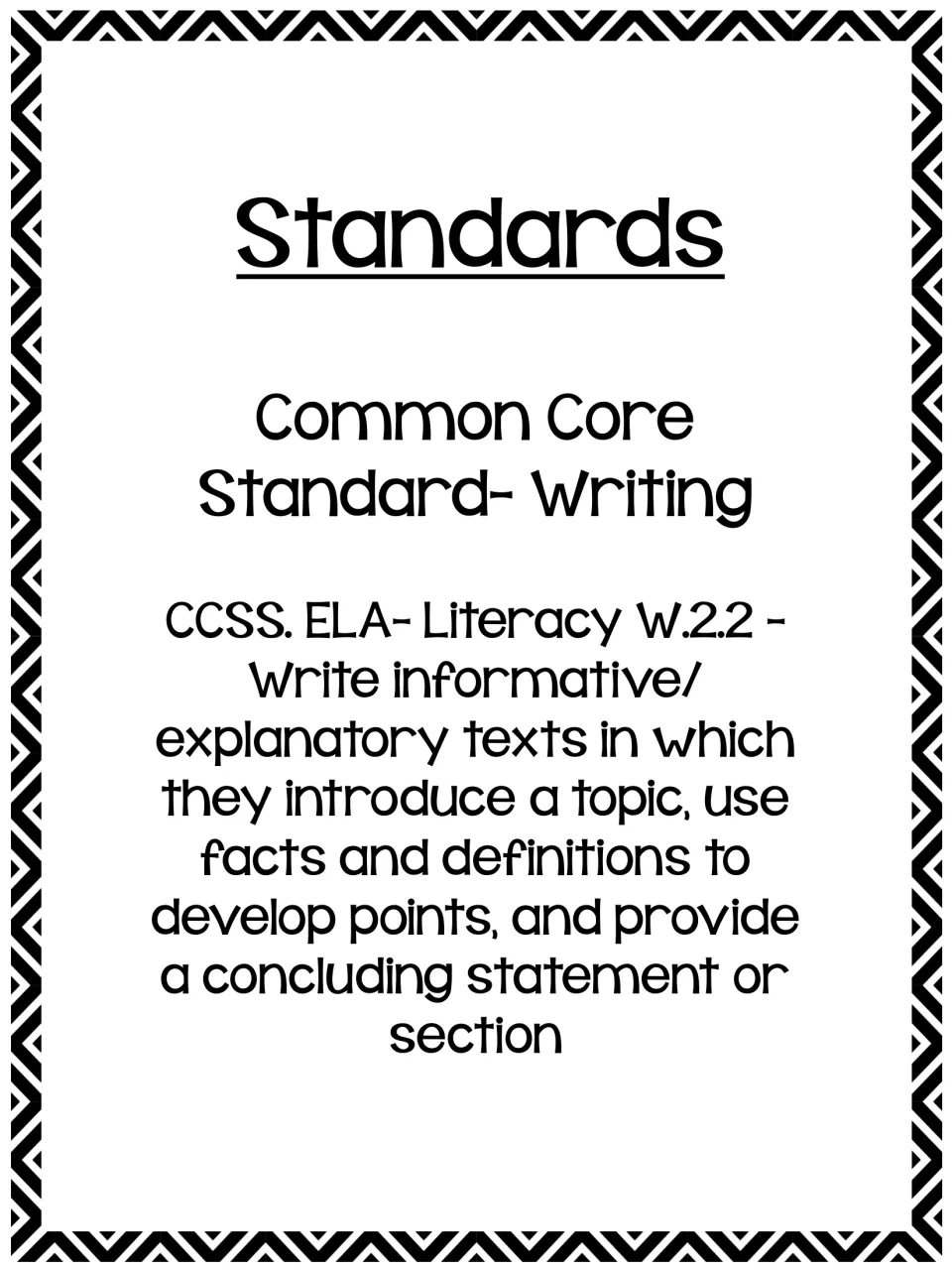 Standards page quoting Common Core writing standard CCSS.ELA-Literacy W.2.2 on writing informative/explanatory texts