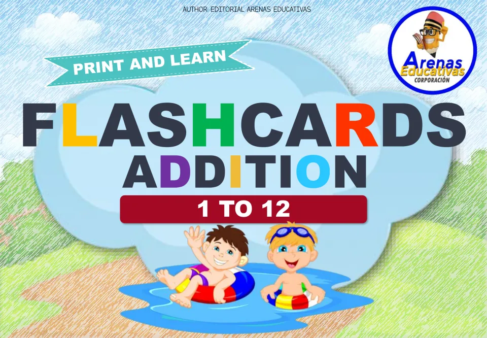Cover of the addition flashcard resource, labeled 'Print and Learn' and 'Flashcards Addition 1 to 12'