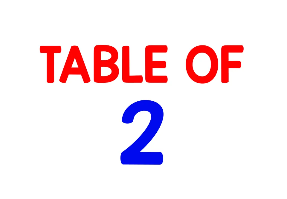 Table 2 divider labeled 'TABLE OF 2', introducing the resource's twelve flashcards for adding with 2