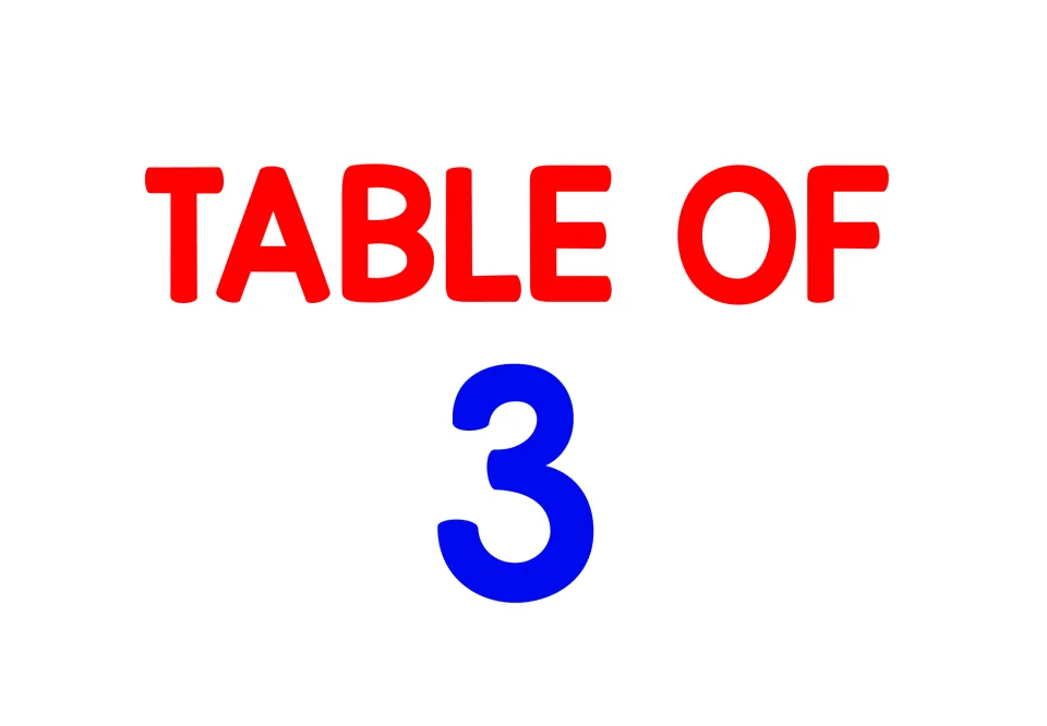 Table 3 divider labeled 'TABLE OF 3', introducing the resource's twelve flashcards for adding with 3