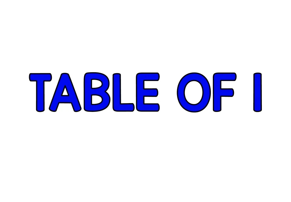 Section title card reading TABLE OF 1 in bold blue letters, introducing the multiply-by-1 fact cards that follow