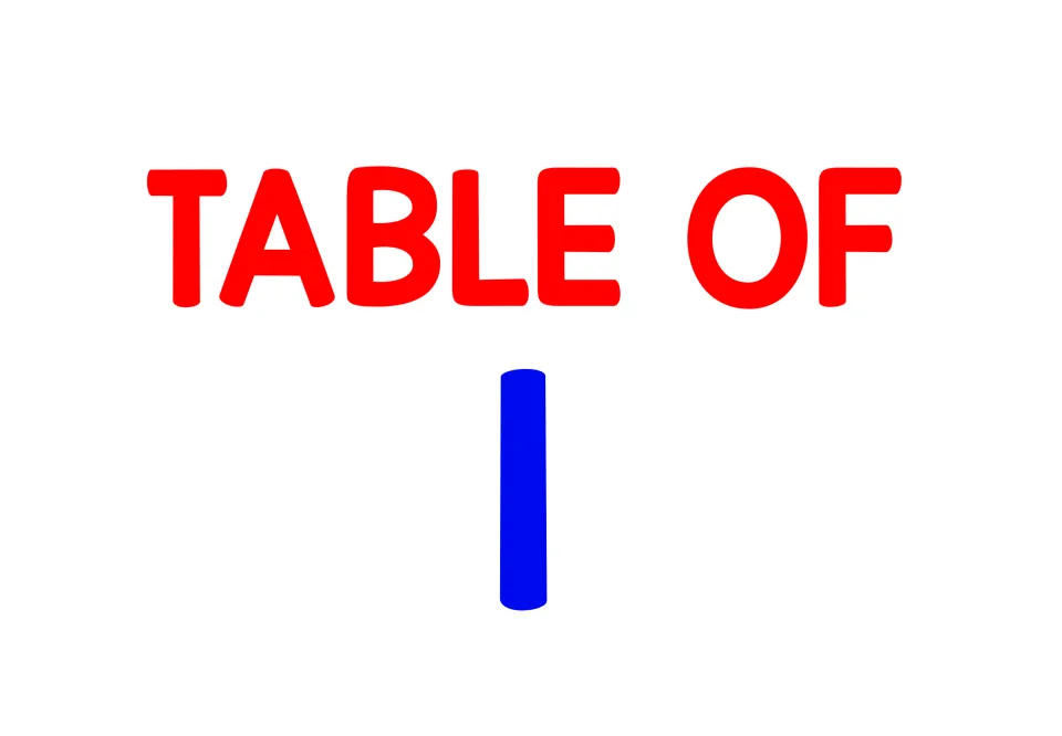 Divider card reading TABLE OF 1 in large red and blue lettering, marking the start of the dividing-by-one facts