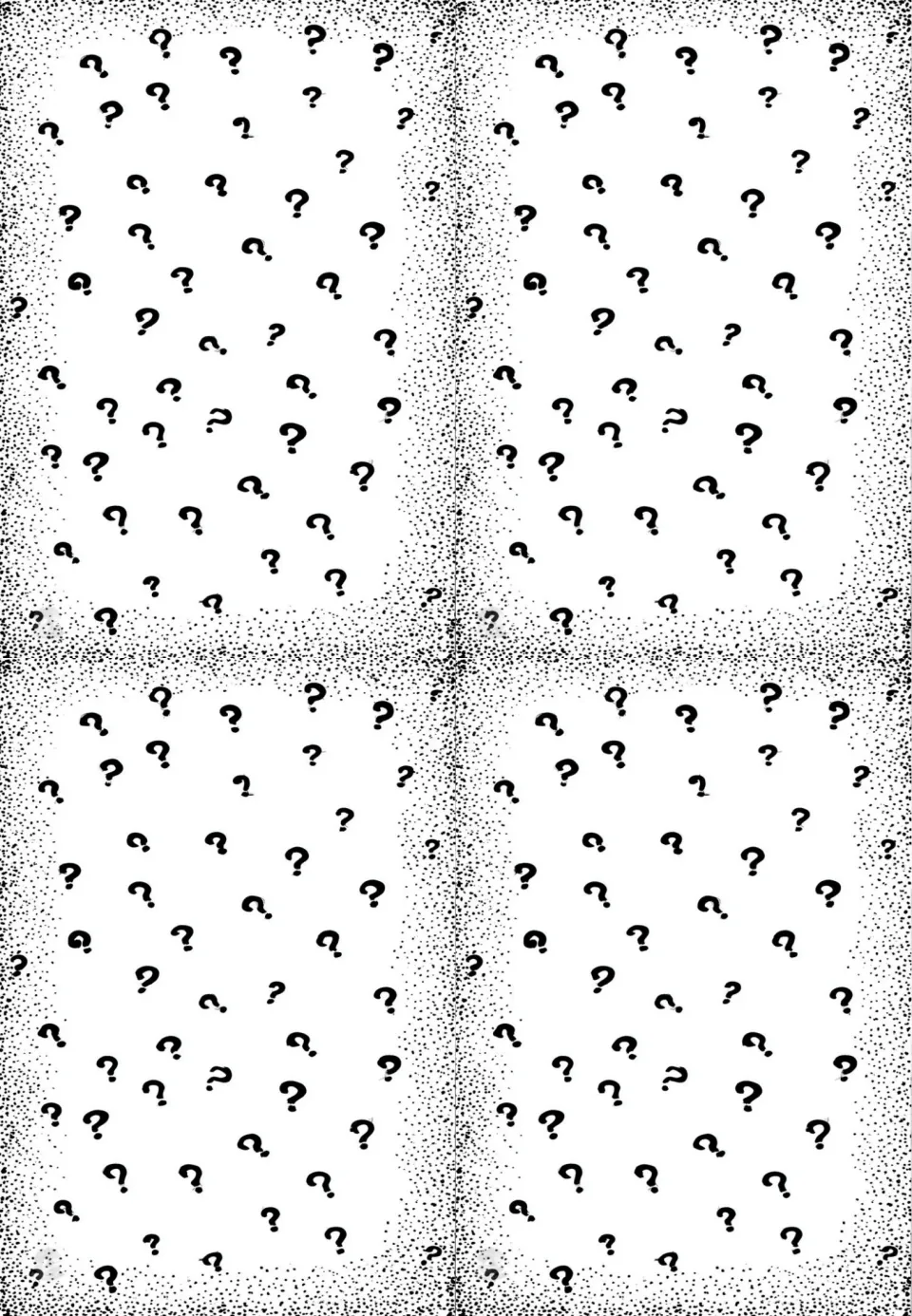 Card backs for the conversation set: four matching designs of scattered black question marks on a speckled background