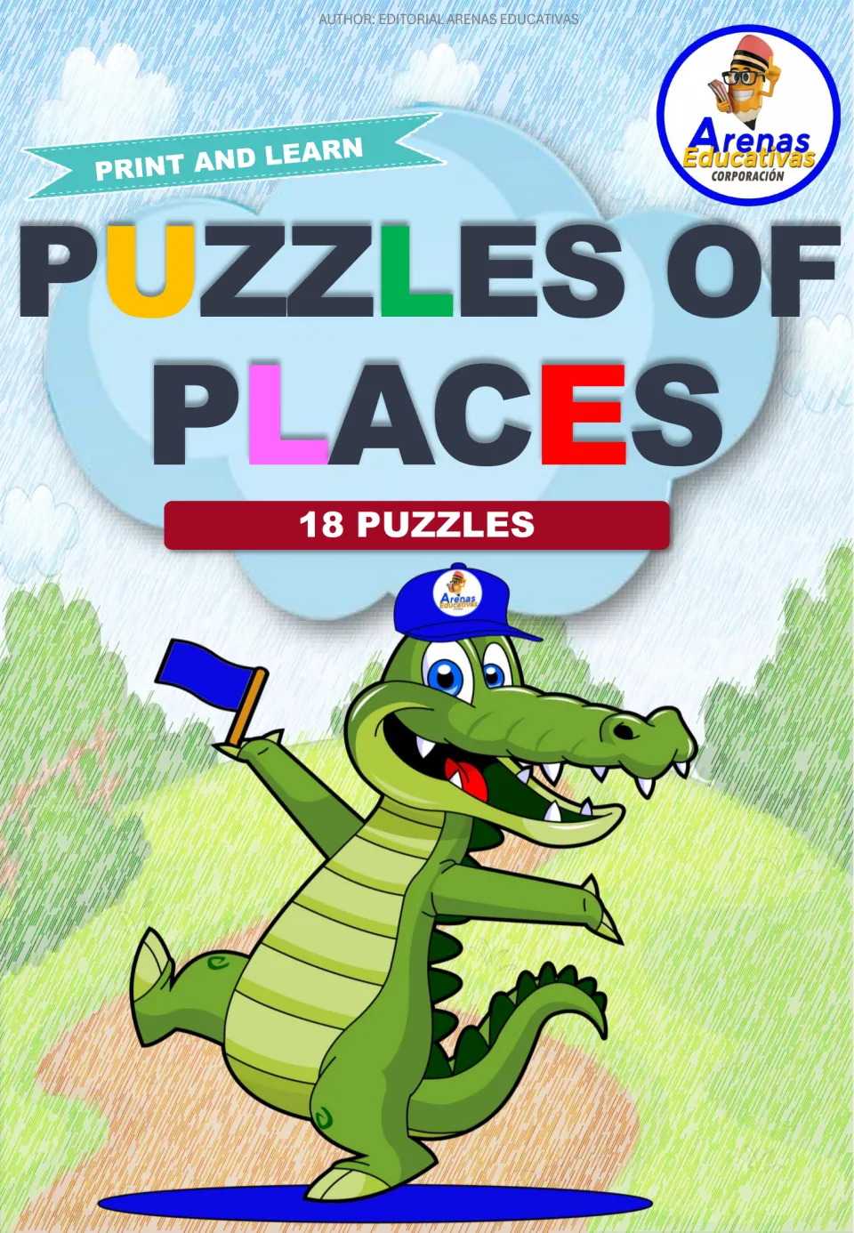 Cover of the Spanish places vocabulary puzzle set, headed 'Puzzles of Places' and labeled '18 Puzzles'