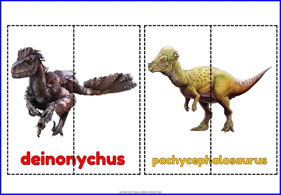 Deinonychus and pachycephalosaurus puzzles: students piece together a feathered raptor and a dome-headed dinosaur by name