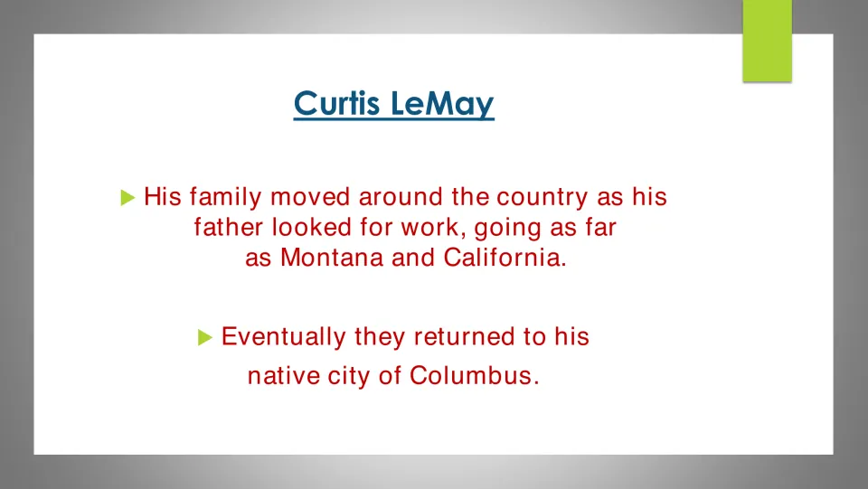 Childhood slide describing family moves to Montana and California for work before returning to Columbus