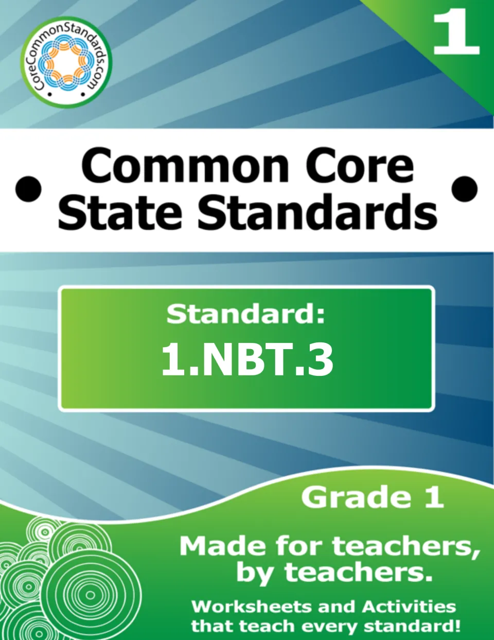 Cover of the first-grade number-comparison lesson, labeled Common Core State Standards and Standard 1.NBT.3