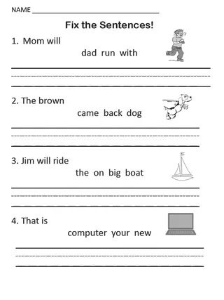 1st Grade Fix-It Sentences – 40 Practice Set – sample page 2