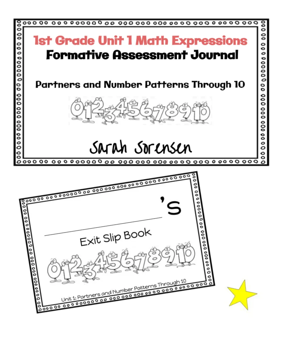 Math assessment journal cover for Unit 1: Partners and Number Patterns Through 10, by Sarah Sorensen