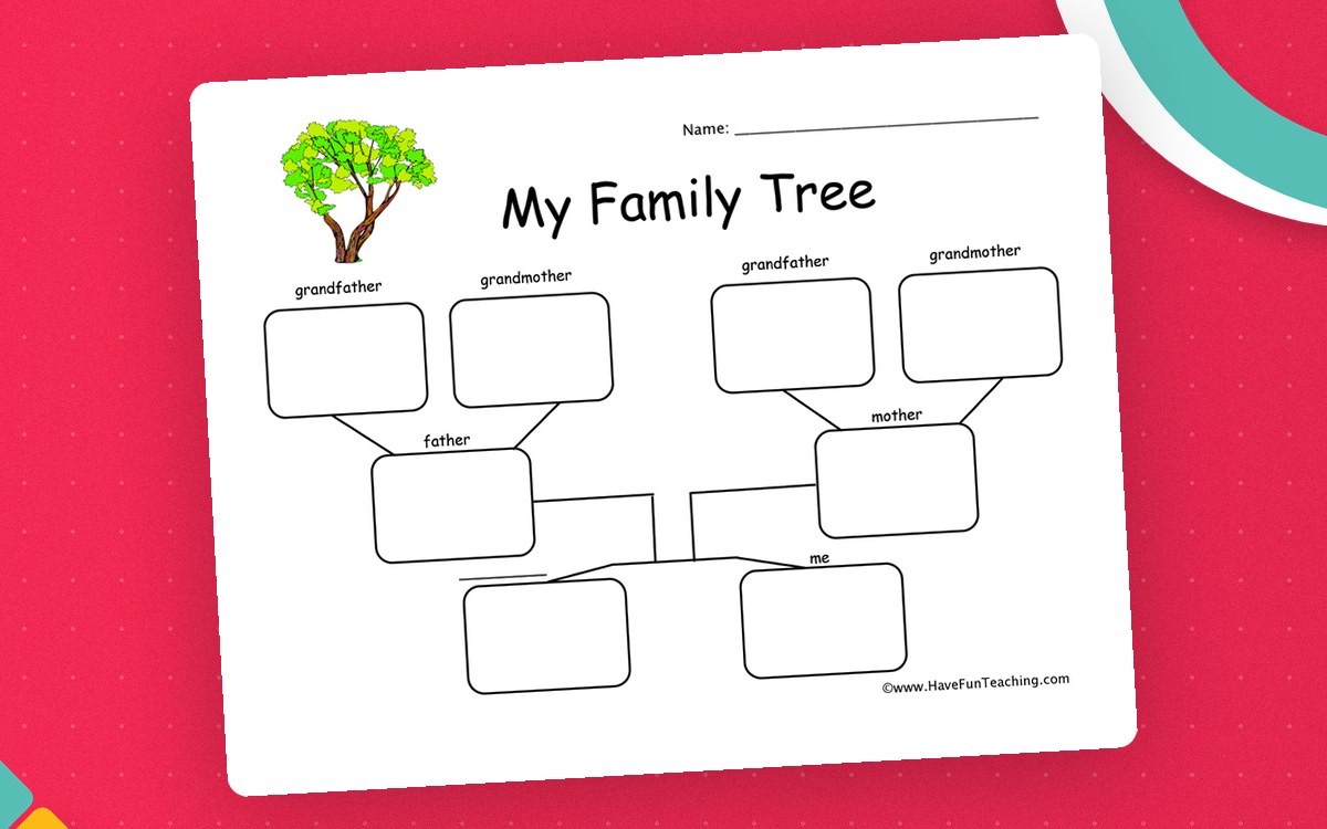 2 Children Family Tree Worksheet worksheet page with the activity title and student response area.