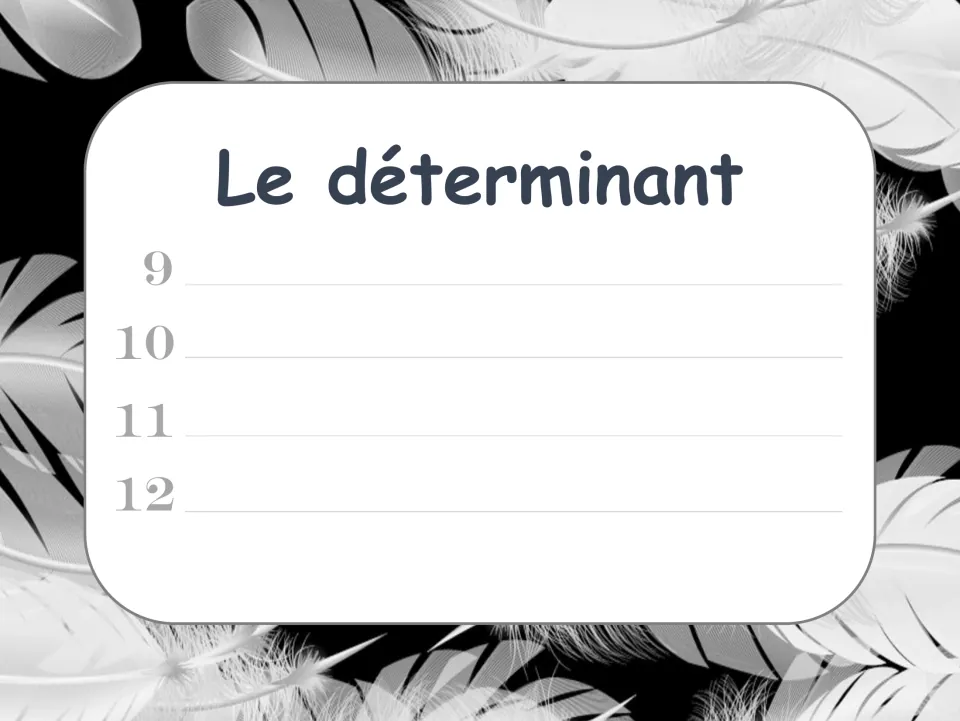 French determiner response sheet for cards 9–12, headed Le déterminant (the determiner), for odd-word-out answers